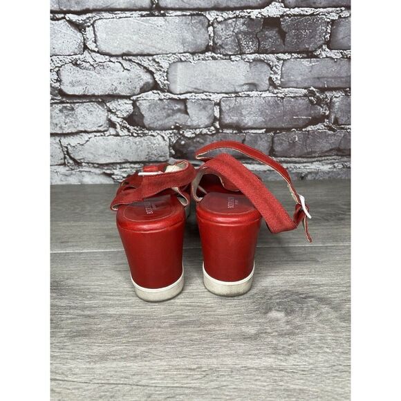 Bournazos Athens Red Suede Leather Ankle Strap Wedge Sandals Women Sz 39EU/8.5US - Picture 3 of 16